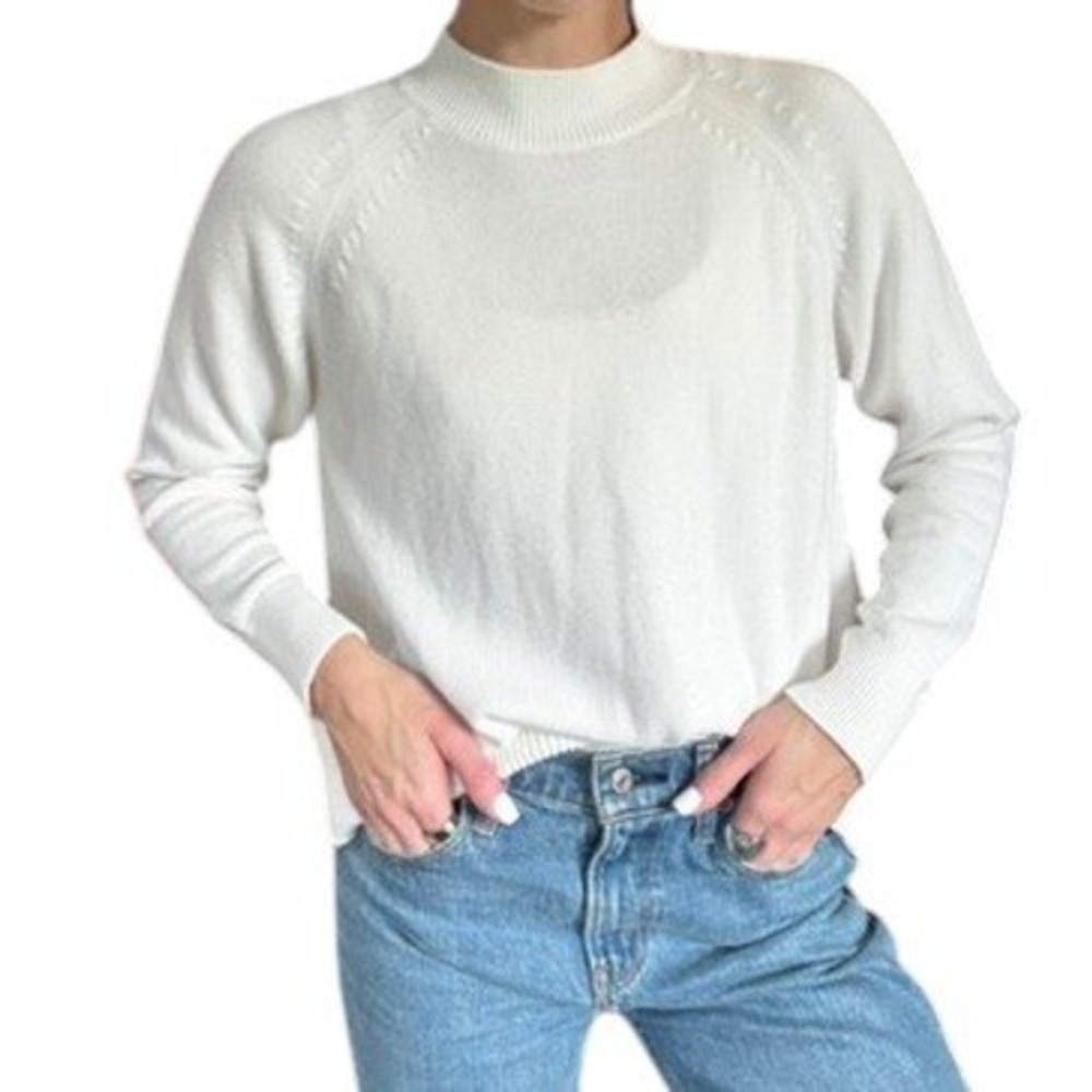 Quince Ivory White Mock Neck Knit Sweater